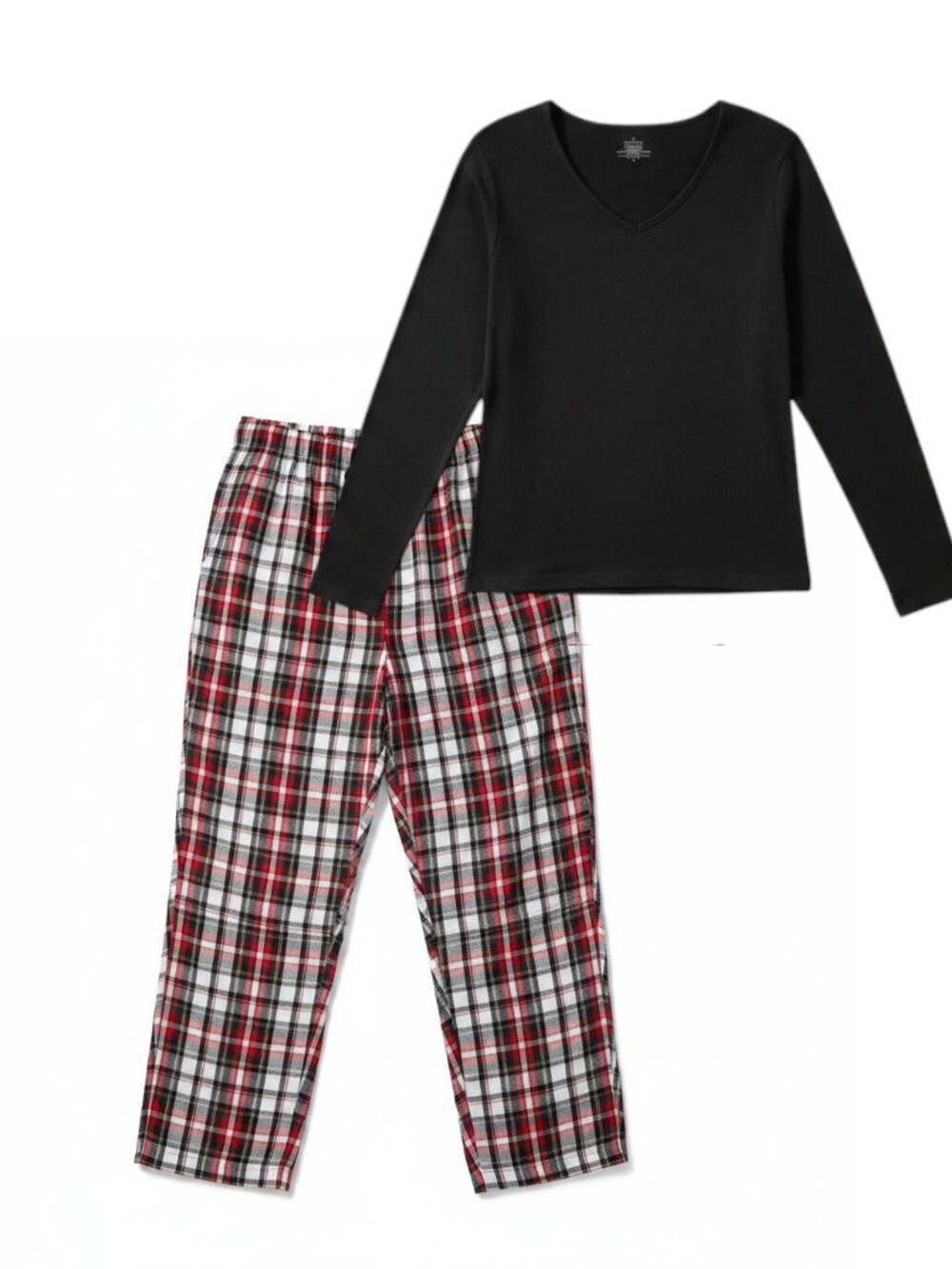 Cuddl Duds Long-Sleeve V-Neck Top with Victoria Secret Plaid Pajama Pants